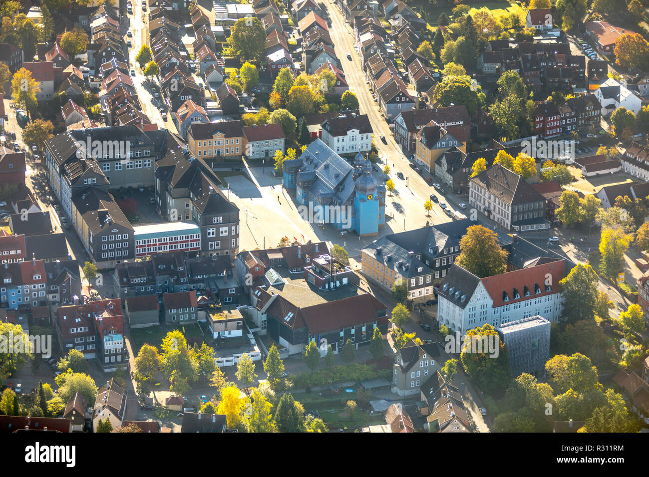 Aerial view, Clausthal University of Technology, Adolph-Roemer-Straße, Evangelical Lutheran Market Church of the Holy Spirit, An der Marktkirche, Clau Stock Photo