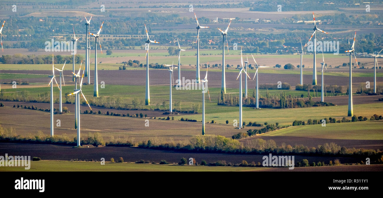 Aerial view, wind turbine next to Froser Berg, Goslar district, Saxony-Anhalt, Germany, Europe, Reinstedt, DEU, birds-eyes view, aerial view, aerial p Stock Photo