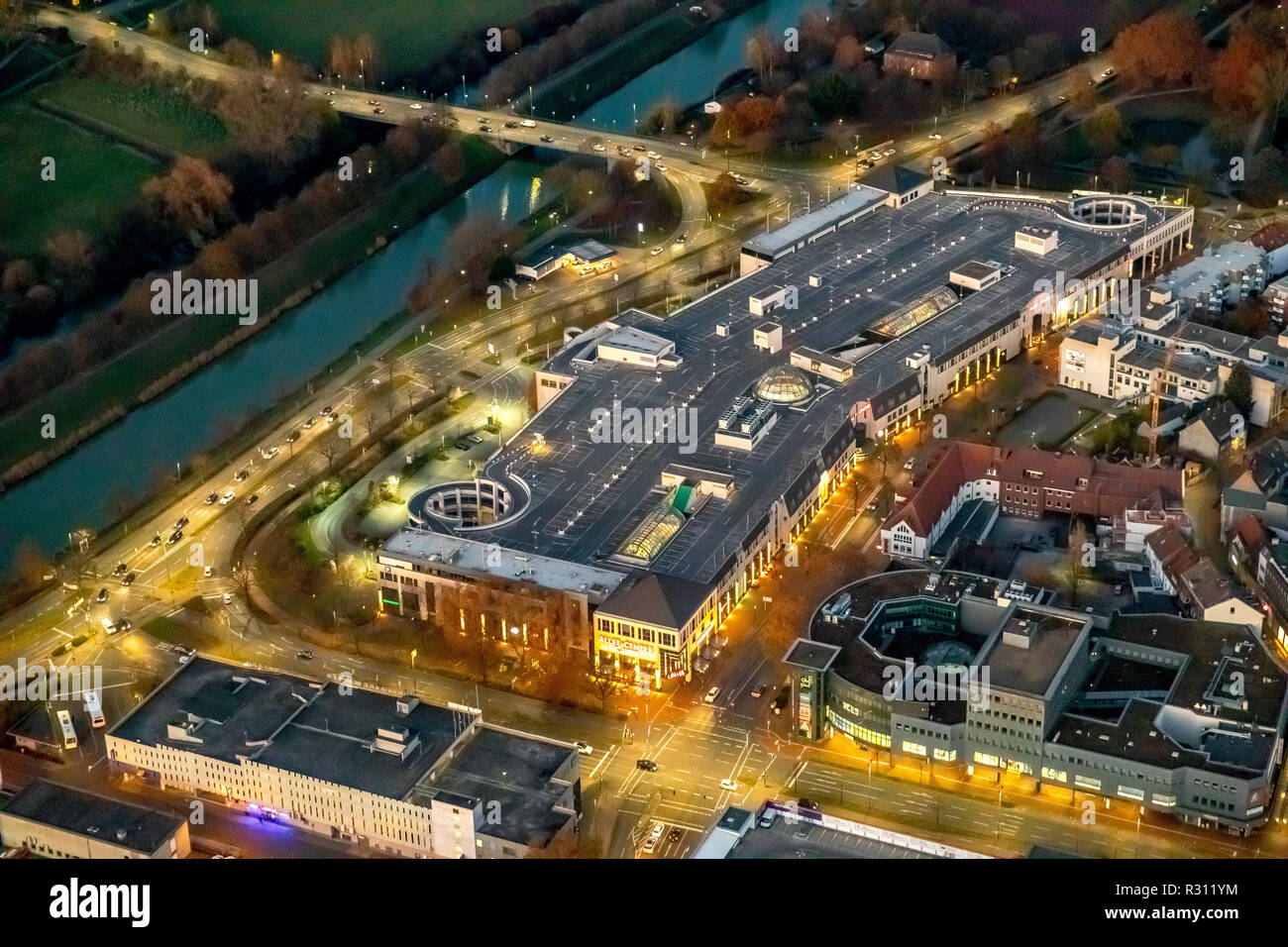 On the mind, DEU, Germany, Europe, Hamm, Hamm Central Station, SRH College of Logistics and Economics, downtown Hamm, Kleist Forum, aerial photography Stock Photo