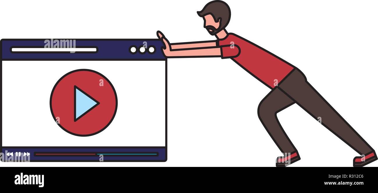 man pushing website video player vector illustration Stock Vector Image ...