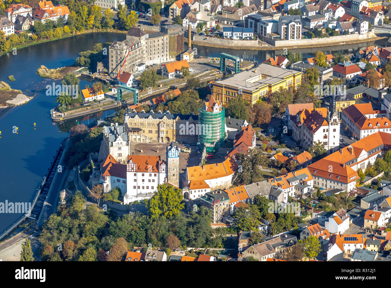 Aerial view, overview museum, castle Bernburg, Schloßstraße, eastern Saaleufer, Bernburg, circle Paderborn, Saxony-Anhalt, Germany, Europe ,, DEU, Eur Stock Photo