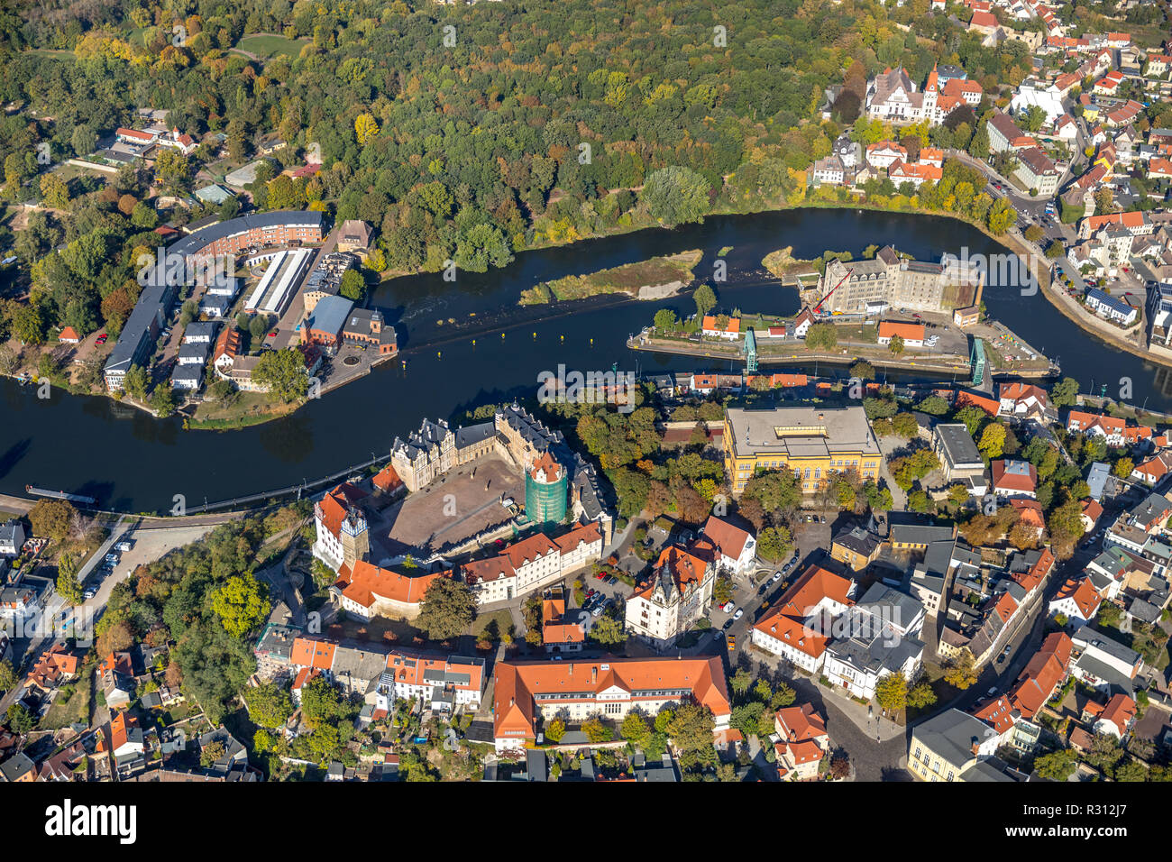 Aerial view, overview museum, castle Bernburg, Schloßstraße, eastern Saaleufer, Bernburg, circle Paderborn, Saxony-Anhalt, Germany, Europe ,, DEU, Eur Stock Photo