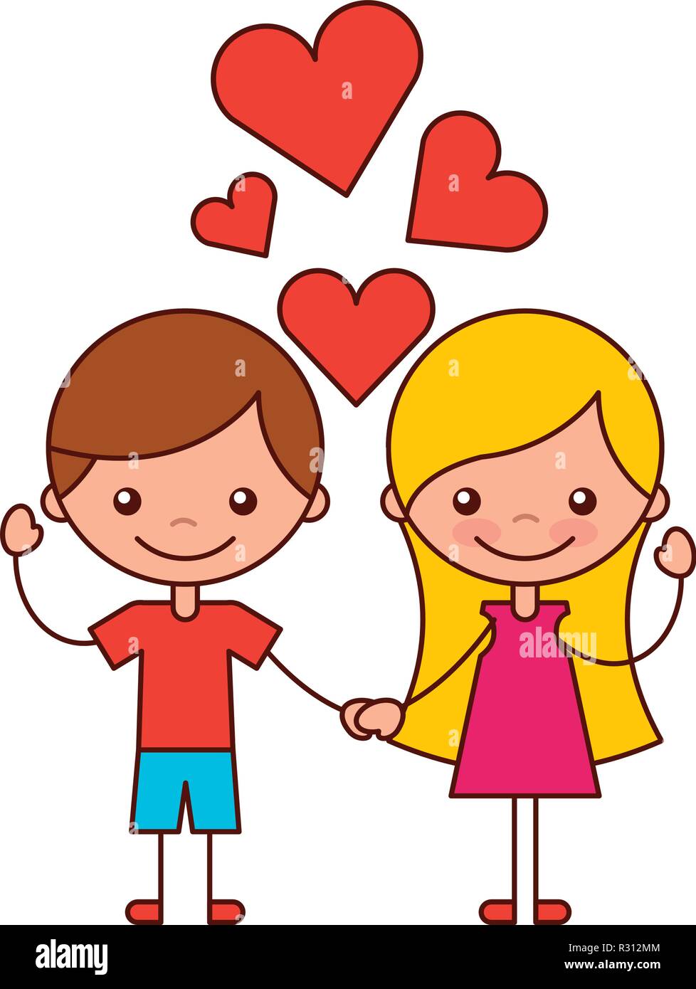 boy and girl love hearts cartoon vector illustration Stock Vector