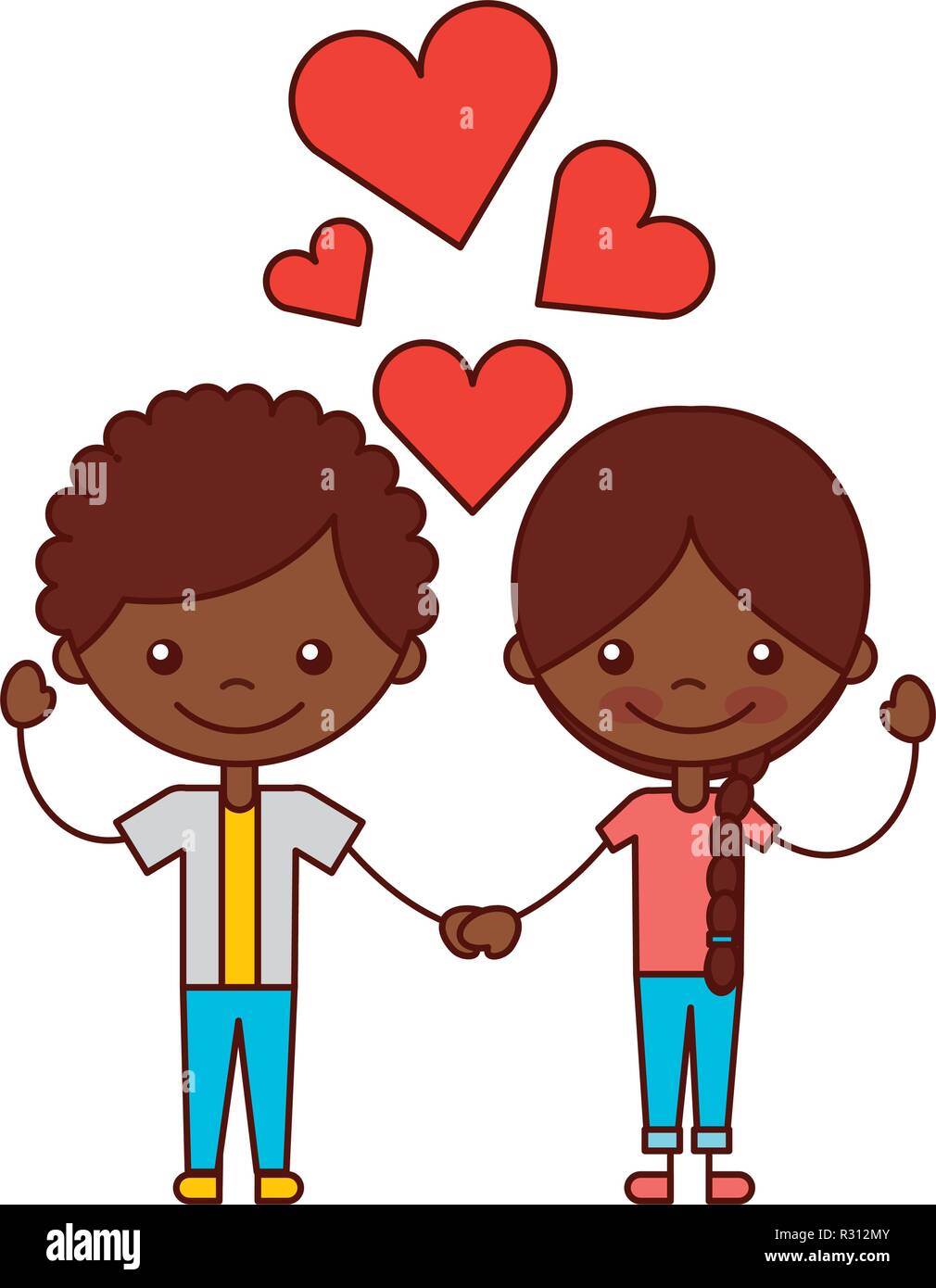 boy and girl love hearts cartoon vector illustration Stock Vector Image ...
