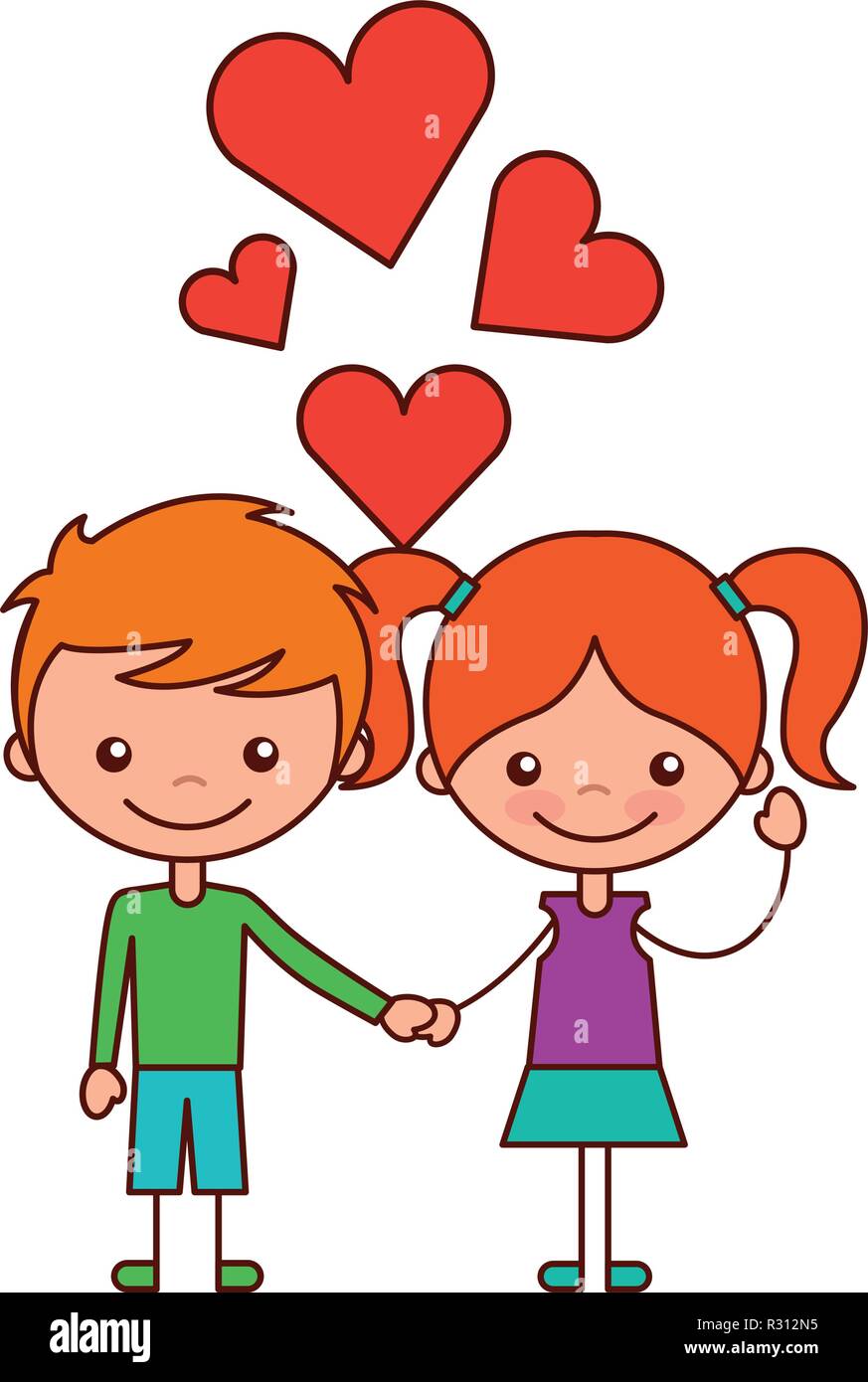 boy and girl love hearts cartoon vector illustration Stock Vector Image ...