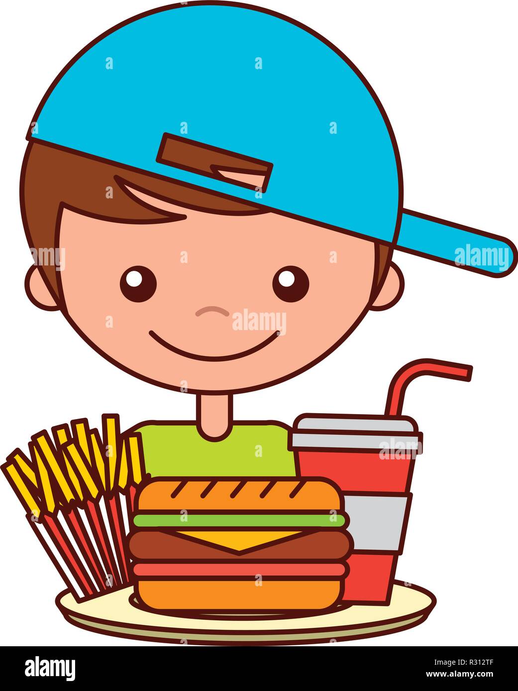 boy with burger soda and french fries Stock Vector Image & Art - Alamy