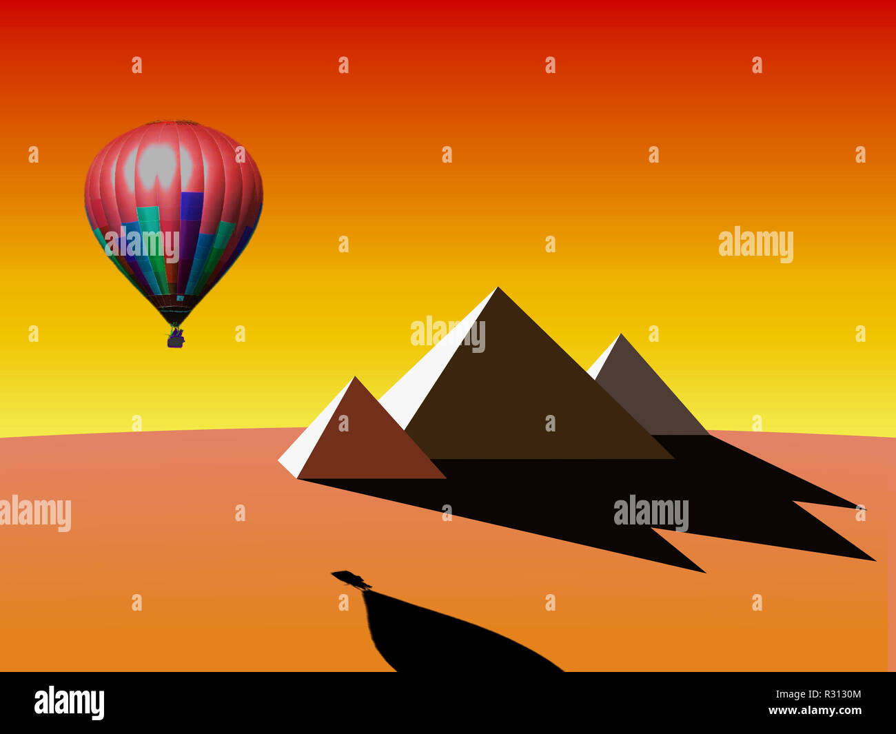 hot air balloon and pyramids Stock Photo - Alamy
