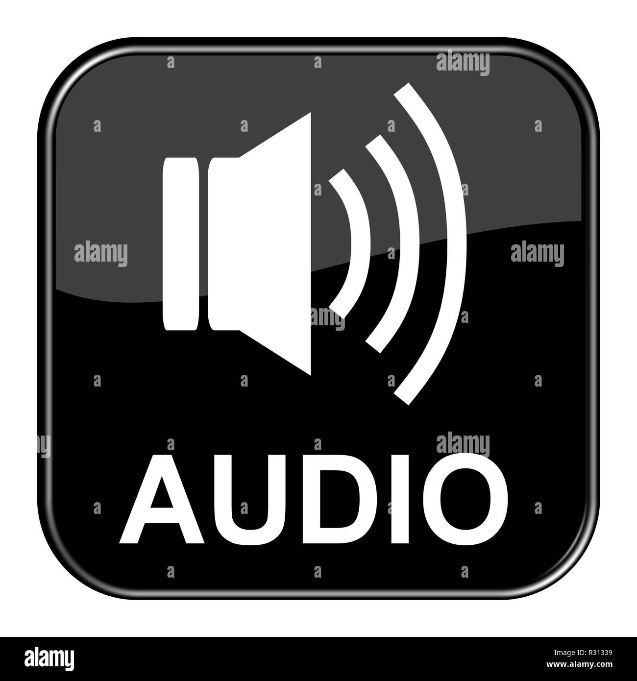 glossy button black - audio Stock Photo
