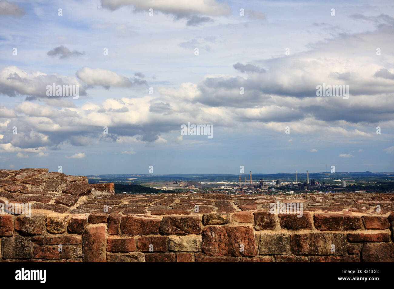view from the castle walls of the castle siersburg to dillingen / saar Stock Photo