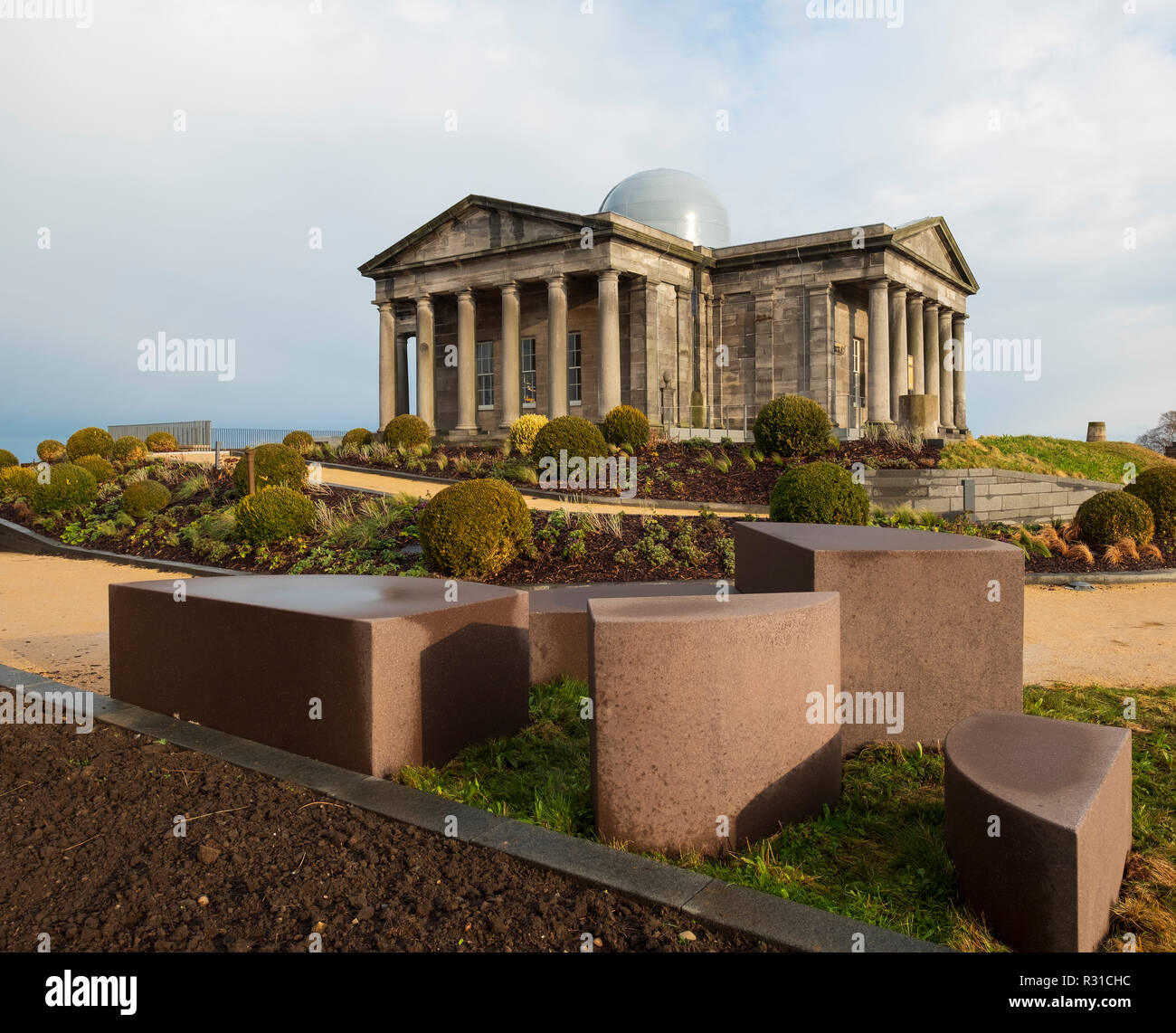 Edinburgh, Scotland, UK. 21 November, 2018. The historic City Observatory on Calton Hill will reopen as The Collective, an arts organisation and will feature the restored City Observatory, City Dome, and a purpose-built exhibition space as well as The Lookout , a new restaurant run by The Gardener's Cottage owners. It opens to the public on 24 November, 2018. Credit: Iain Masterton/Alamy Live News Stock Photo