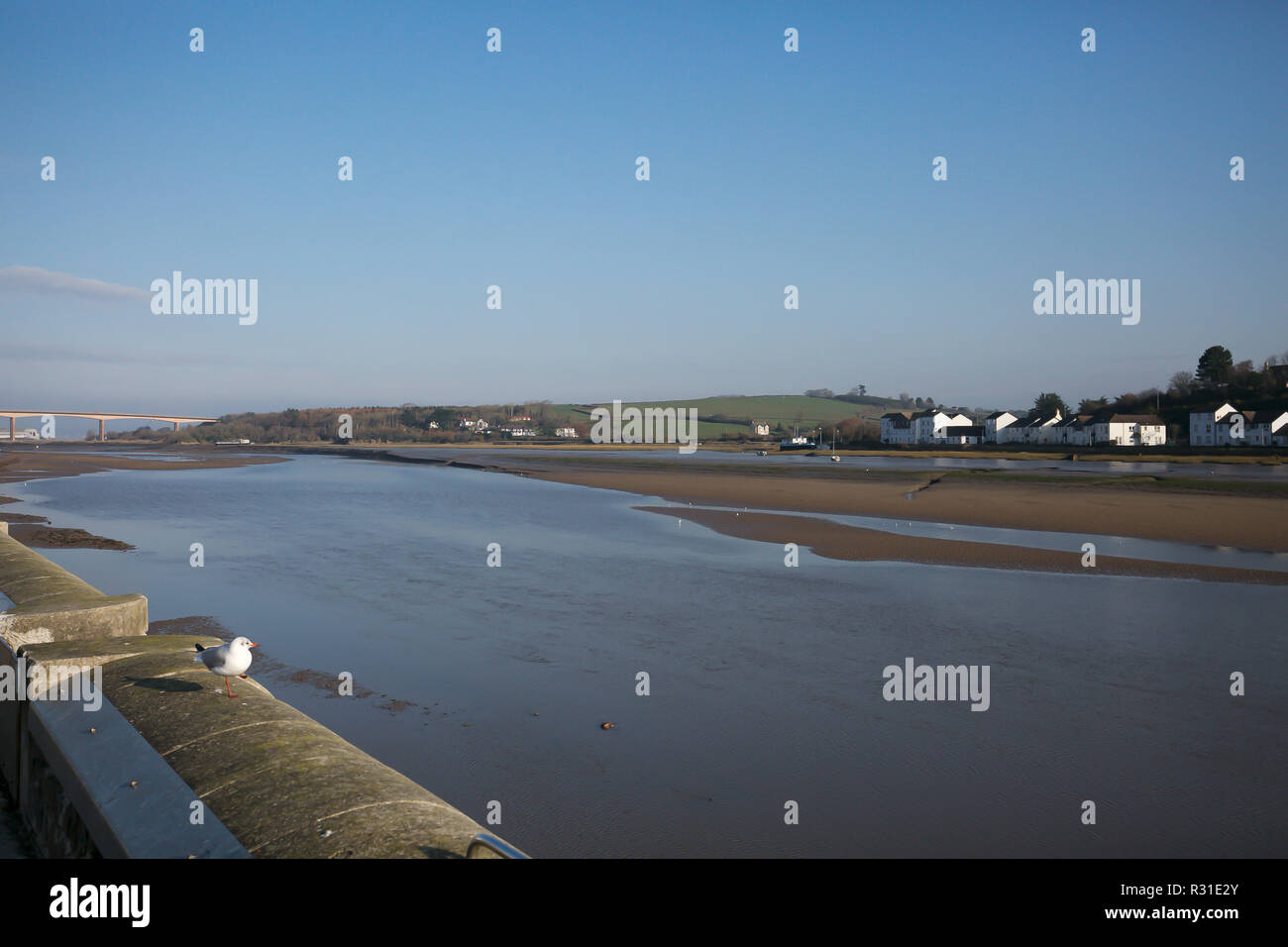 Bideford,UK,21st November 2018,Blue skies over Bideford at low tide in