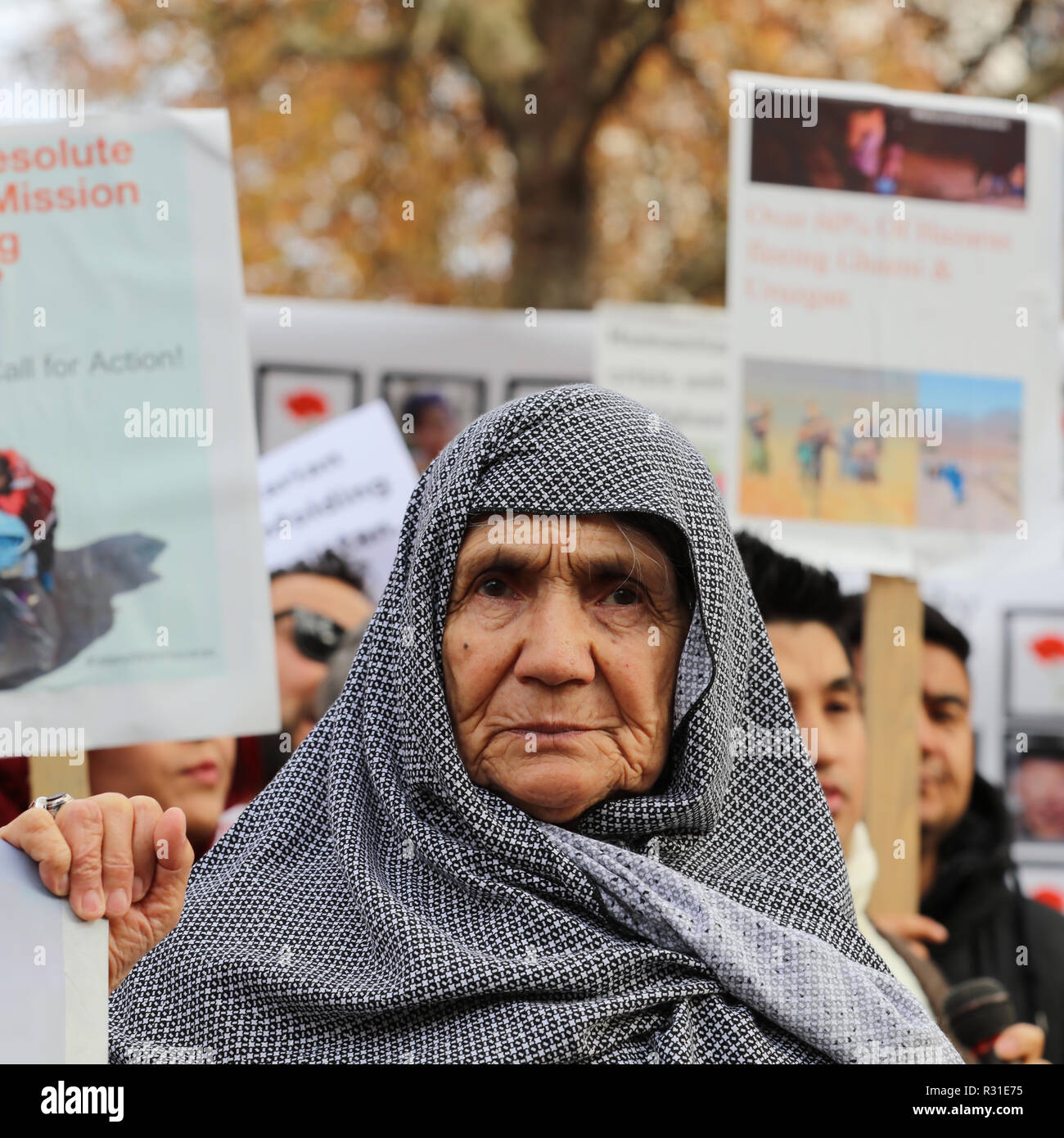 London, UK. 21st November 2018. Protest outside 10 Downing Street, London, UK, by Hazaras, an ethnic minority group in Afghanistan, having, as a Shia minority, suffered over the ages at the hands of the Sunnis, including the Taleban, demanding international protection and humanitarian support. Credit: Joe Kuis / Alamy Live News Stock Photo