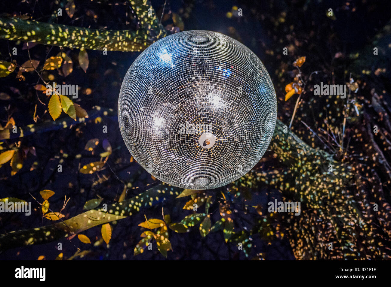 An illuminated trail through kews after dark landscape hires stock