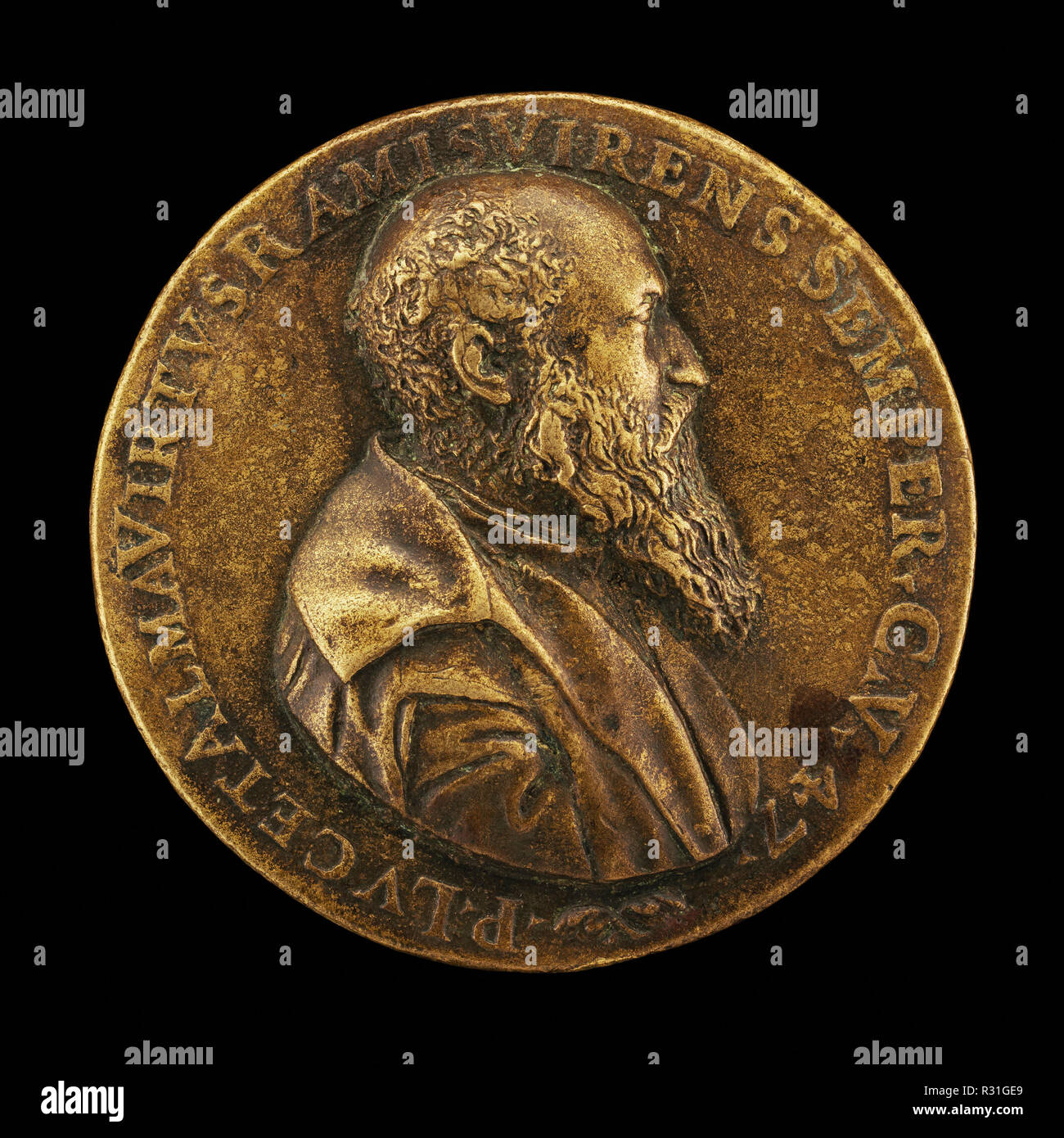 Pietro Lauro, born 1508, Modenese Poet and Scholar [obverse]. Dated: 1555. Dimensions: overall (diameter): 5.7 cm (2 1/4 in.)  gross weight: 83.76 gr (0.185 lb.)  axis: 12:00. Medium: bronze. Museum: National Gallery of Art, Washington DC. Author: Master I. A. V. F. Stock Photo