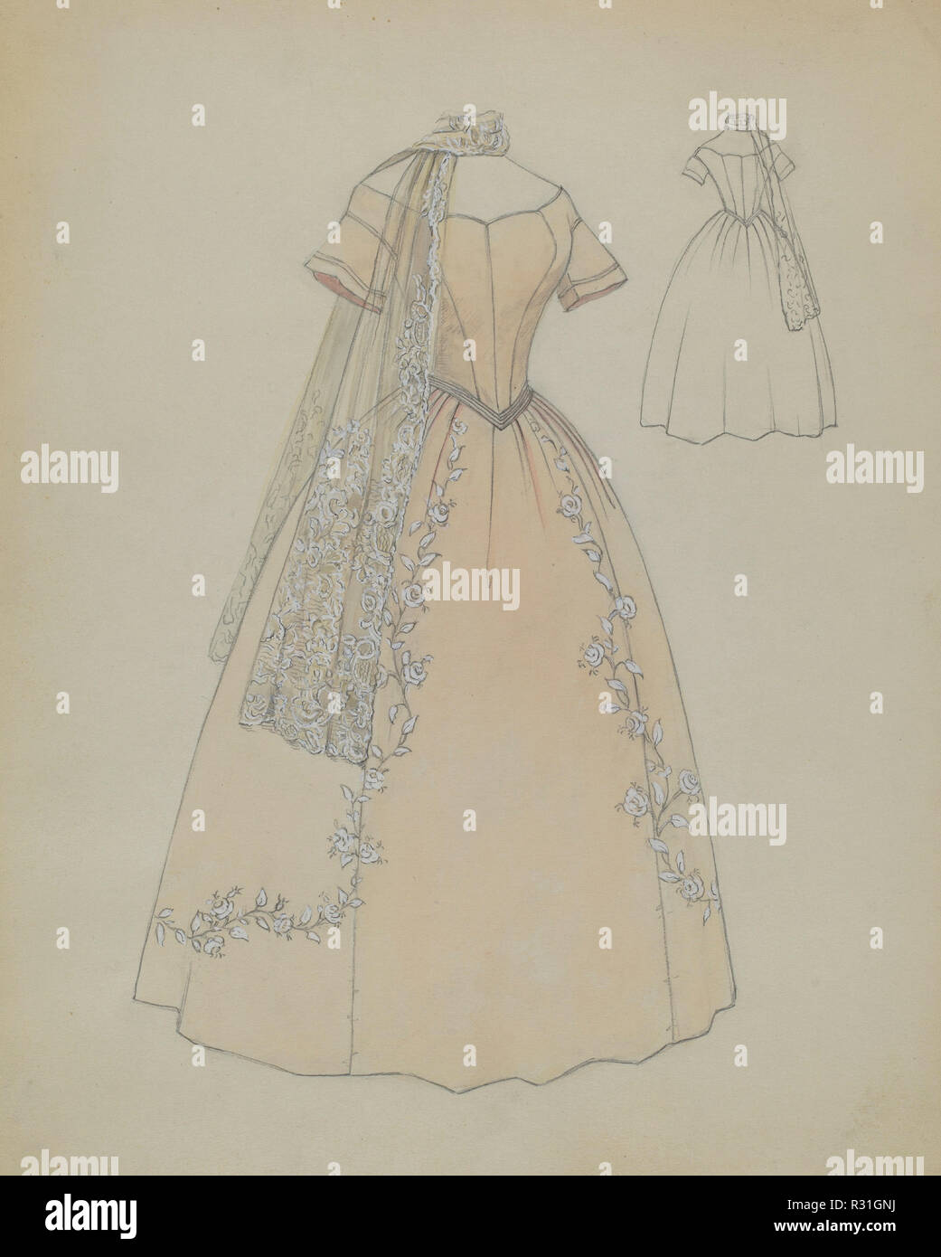 Dress. Dated: c. 1936. Dimensions: overall: 29.8 x 23.2 cm (11 3/4 x 9 1/8 in.). Medium: watercolor, graphite, and gouache on paper. Museum: National Gallery of Art, Washington DC. Author: Jessie M. Benge. Stock Photo