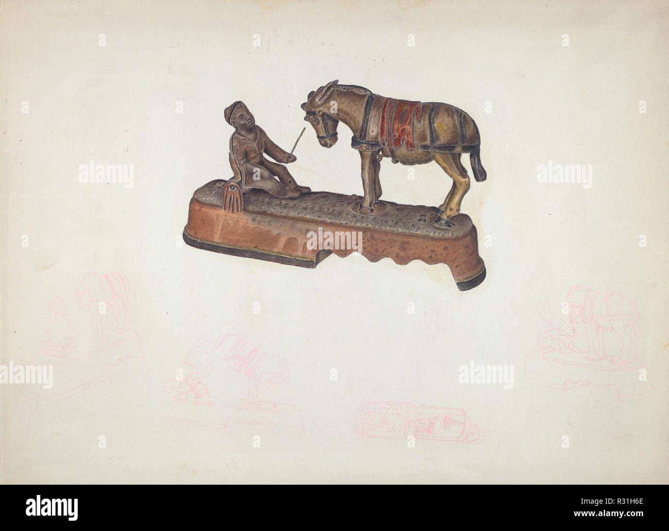 Toy Bank: Mule. Dated: c. 1941. Dimensions: overall: 37.1 x 51.3 cm (14 5/8 x 20 3/16 in.). Medium: watercolor, graphite, and colored pencil on paper. Museum: National Gallery of Art, Washington DC. Author: American 20th Century. Stock Photo