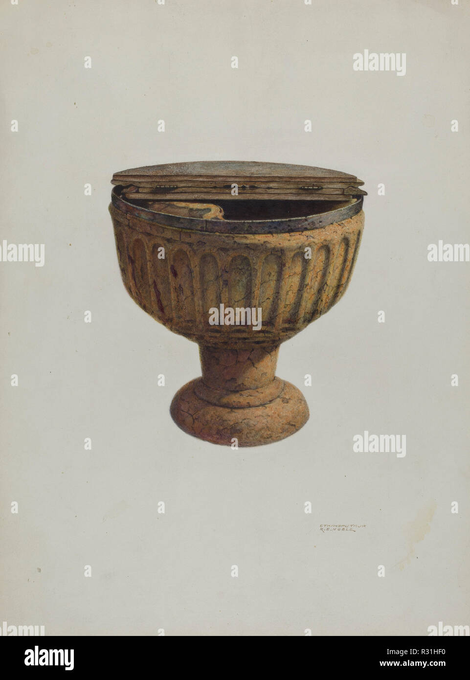 Baptismal Font. Dated: c. 1940. Dimensions: overall: 35.9 x 26.8 cm (14 1/8 x 10 9/16 in.)  Original IAD Object: 30" high; 30" wide. Medium: watercolor and graphite on paper. Museum: National Gallery of Art, Washington DC. Author: Raymond E. Noble and Gerald Transpota. Stock Photo