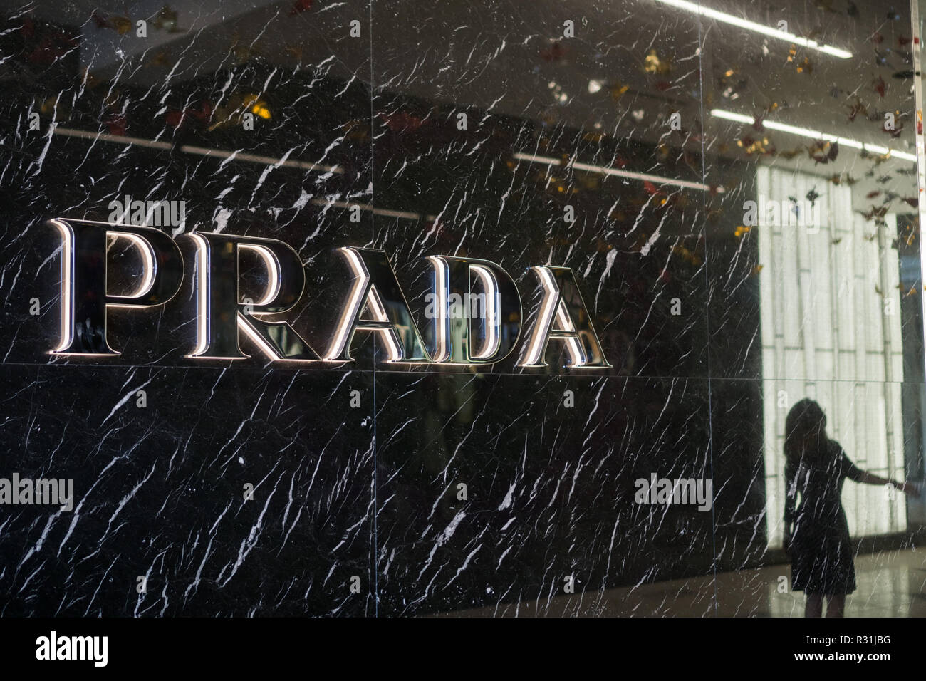 November 8, 2017 San Jose/CA/USA - Prada logo on the store facade at  Westfield Valley Fair Mall; reflection of unidentified girl, San Francisco  bay ar Stock Photo - Alamy