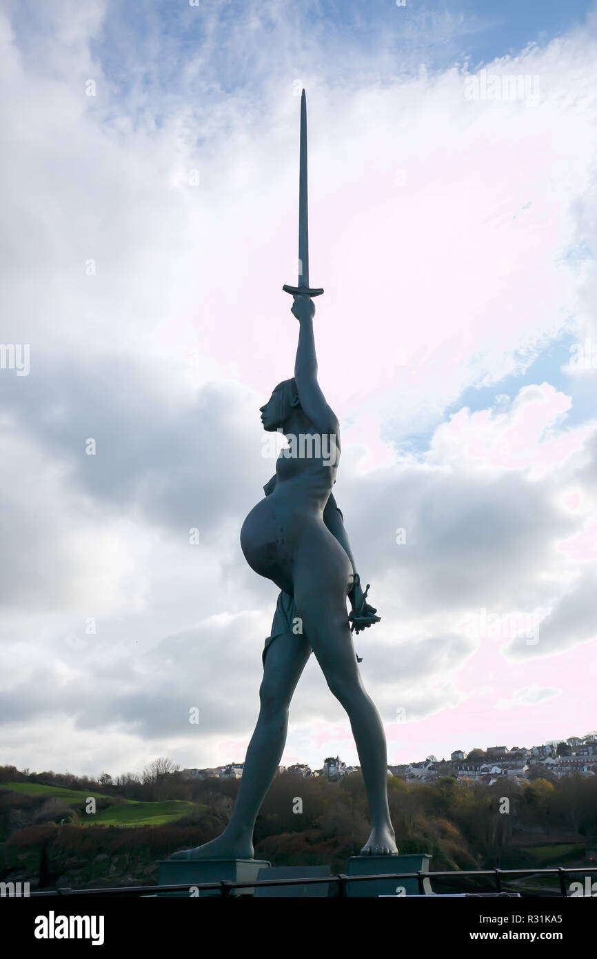 Verity statue by Damian Hurst in Devon, UK Stock Photo Alamy