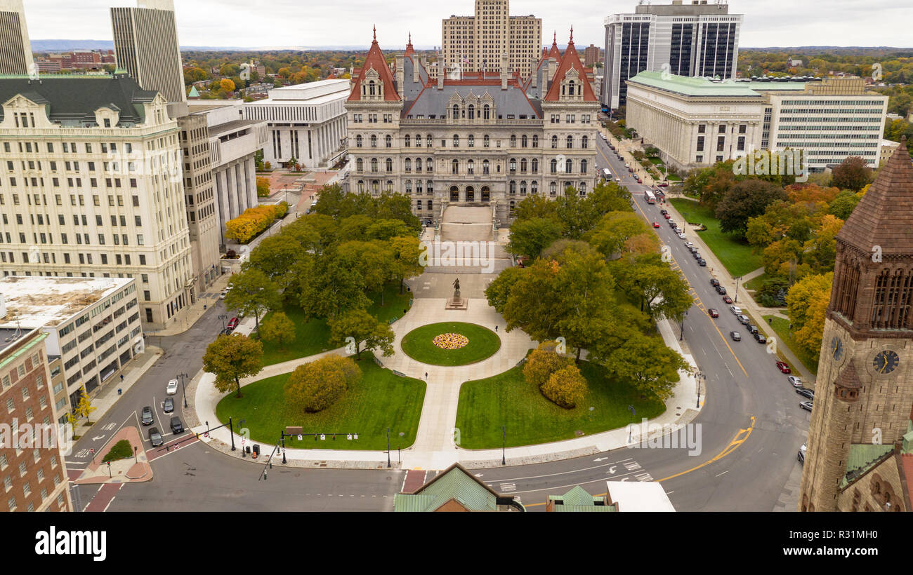 Its a crisp cold day in Albany New York downtown at the statehouse in the aerial view Stock Photo