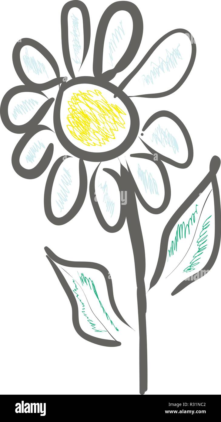 Daisy flower, vector image of children's hand Stock Vector