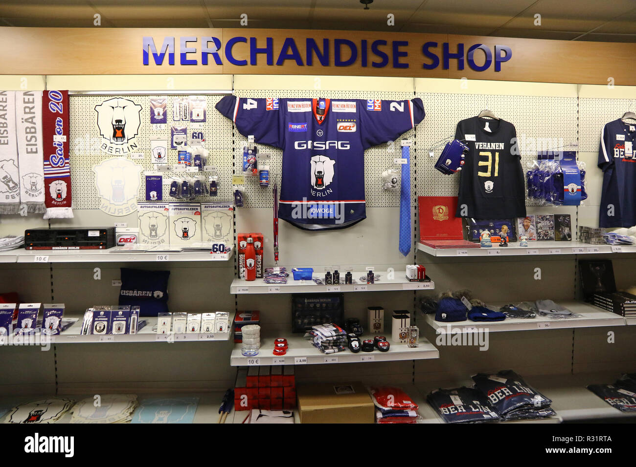 BERLIN, GERMANY - SEPTEMBER 22,2017: Official Eisbaren Berlin Team Store  (Merchandise Shop) on Mercedes-Benz Arena in Berlin during the Deutsche  Eisho Stock Photo - Alamy