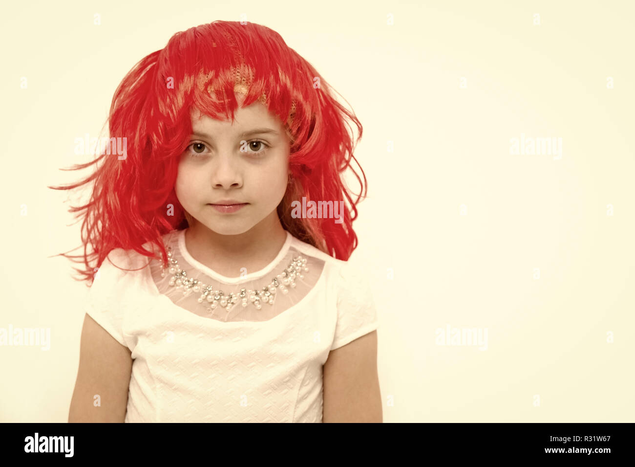 Girl In Red Hair Wig Isolated On White Fashion Beauty Look