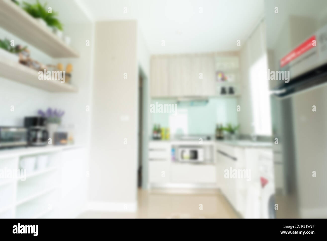 Interior kitchen room. Beauty house design, blurred Stock Photo - Alamy