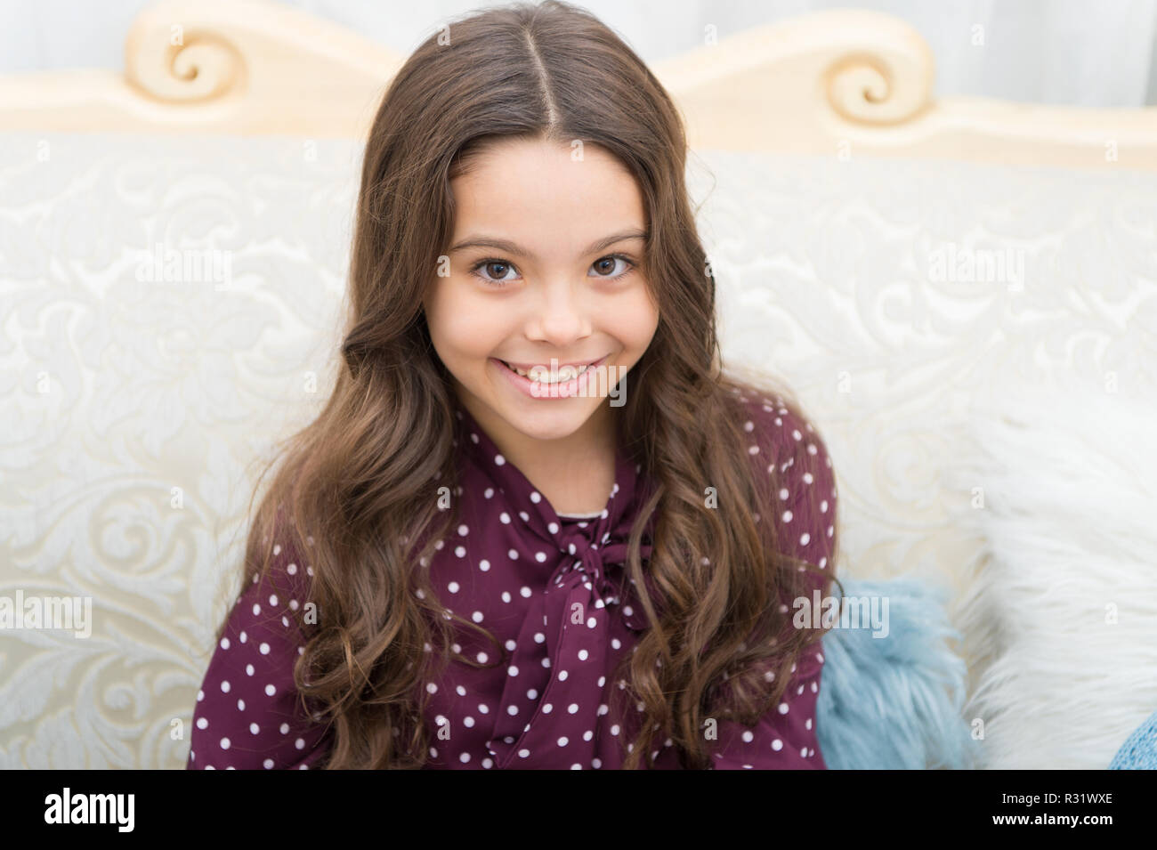 Strong Hair Concept Kid Girl Long Healthy Shiny Hair Little Girl