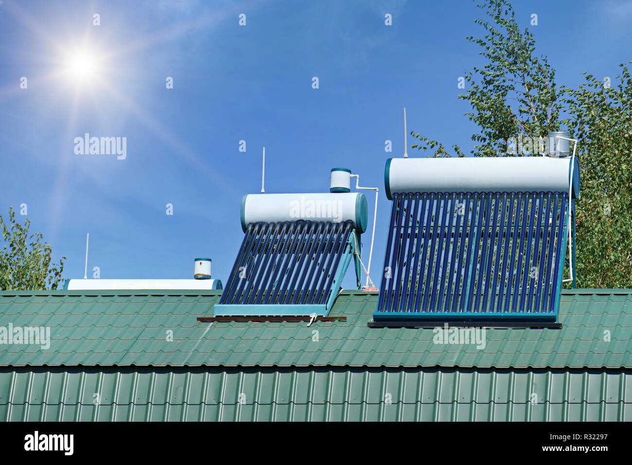 Solar water heater for home. Stock Photo