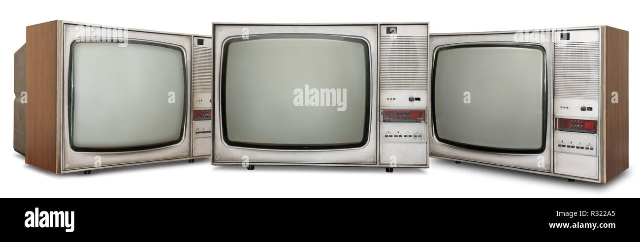 Set old TVs isolated on white background. Stock Photo