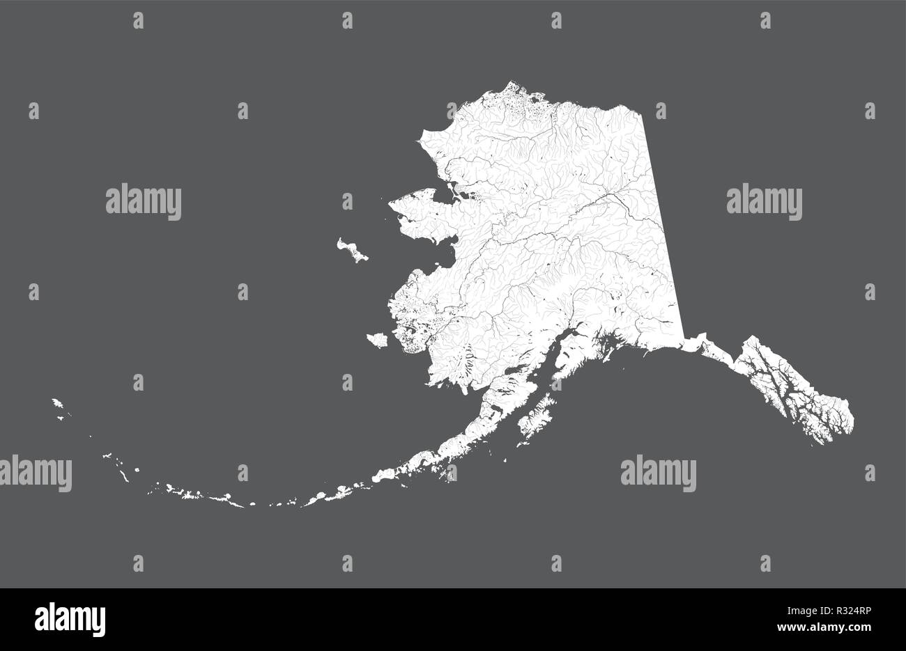 U.S. states - map of Alaska. Hand made. Rivers and lakes are shown. Please look at my other images of cartographic series - they are all very detailed Stock Vector