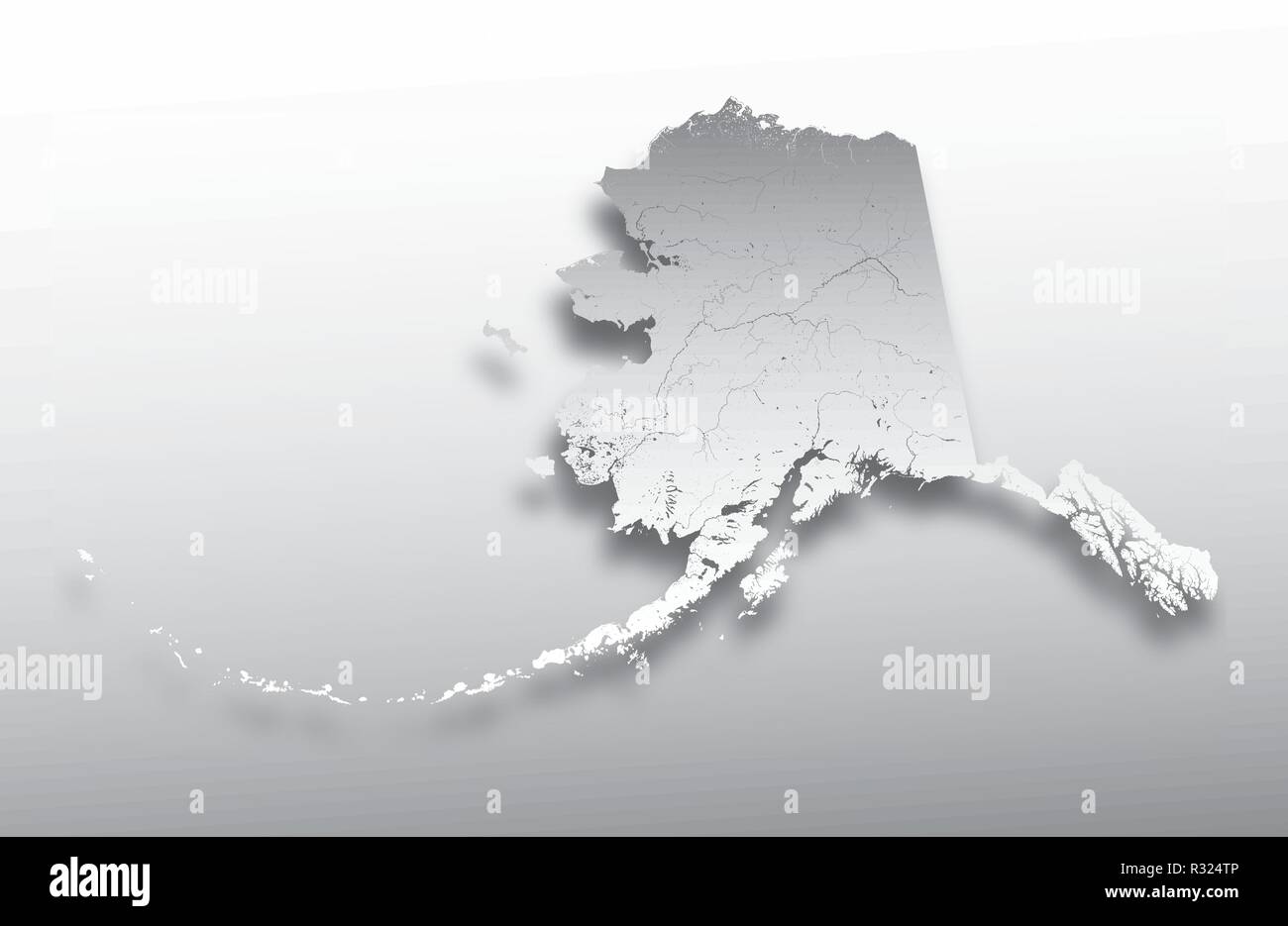 U.S. states - map of Alaska with paper cut effect. Hand made. Rivers and lakes are shown. Please look at my other images of cartographic series - they Stock Vector