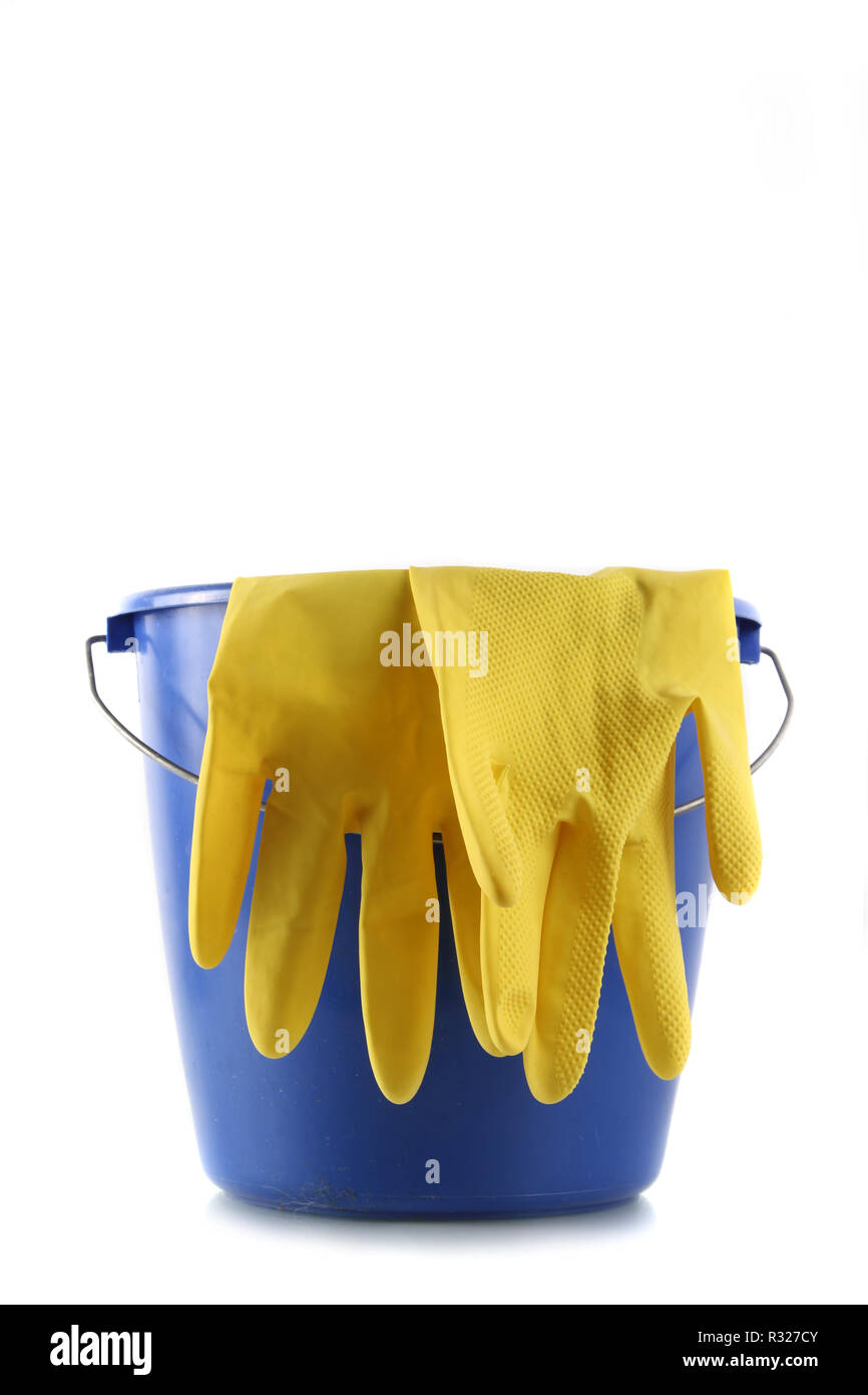 bucket of gloves Stock Photo