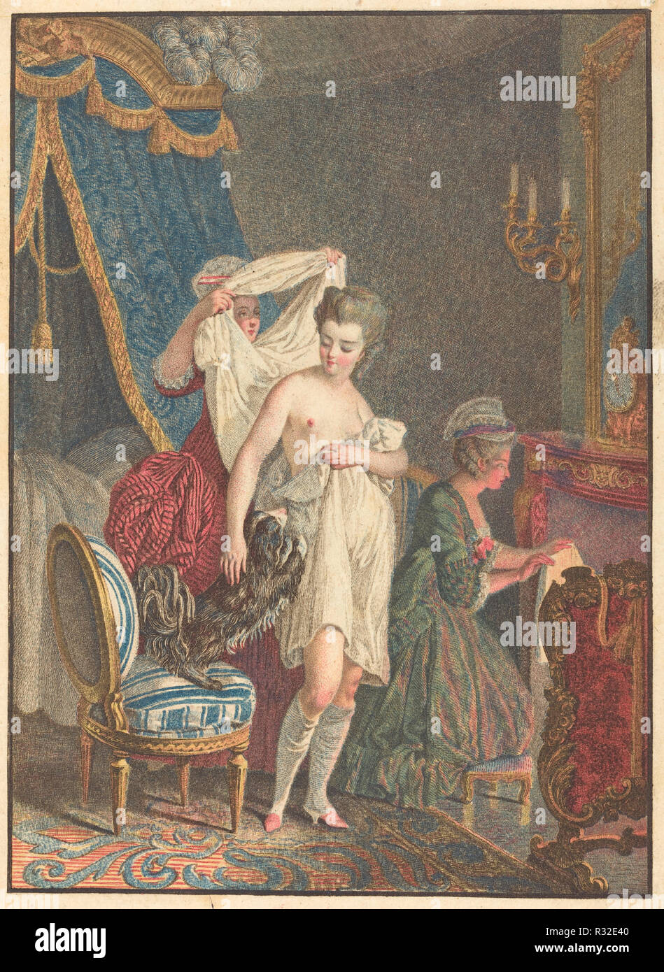Le Lever. Medium: color stipple etching and etching. Museum: National Gallery of Art, Washington DC. Author: Nicolas Francois Regnault. Stock Photo