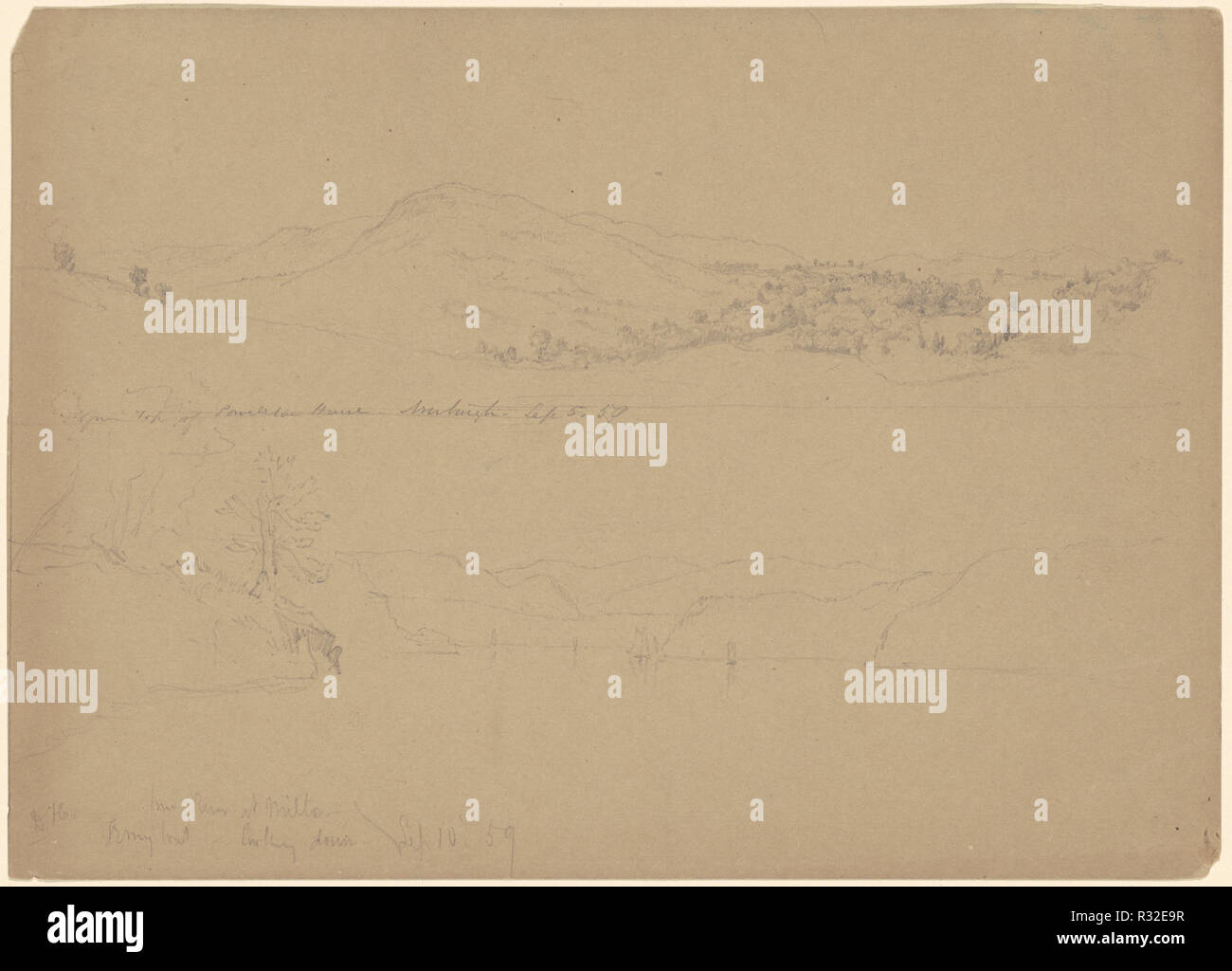 Landscapes. Dated: 1859. Dimensions: sheet: 17.62 × 24.61 cm (6 15/16 × 9 11/16 in.). Medium: graphite on wove paper. Museum: National Gallery of Art, Washington DC. Author: DANIEL HUNTINGTON. Stock Photo