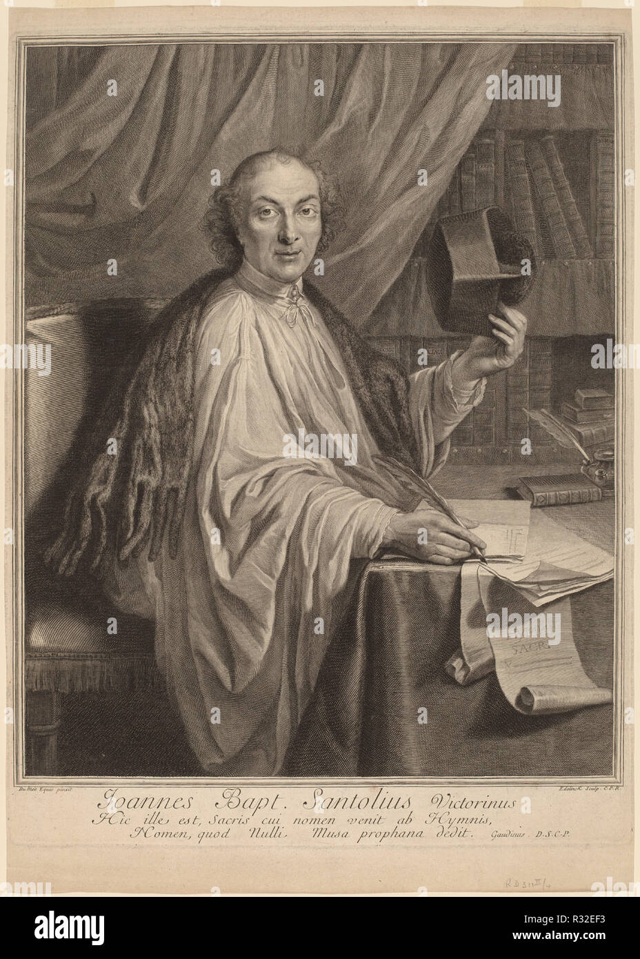 Jean-Baptiste Santeuil. Medium: engraving. Museum: National Gallery of Art, Washington DC. Author: Gerard Edelinck after Chevalier Dumee. Stock Photo