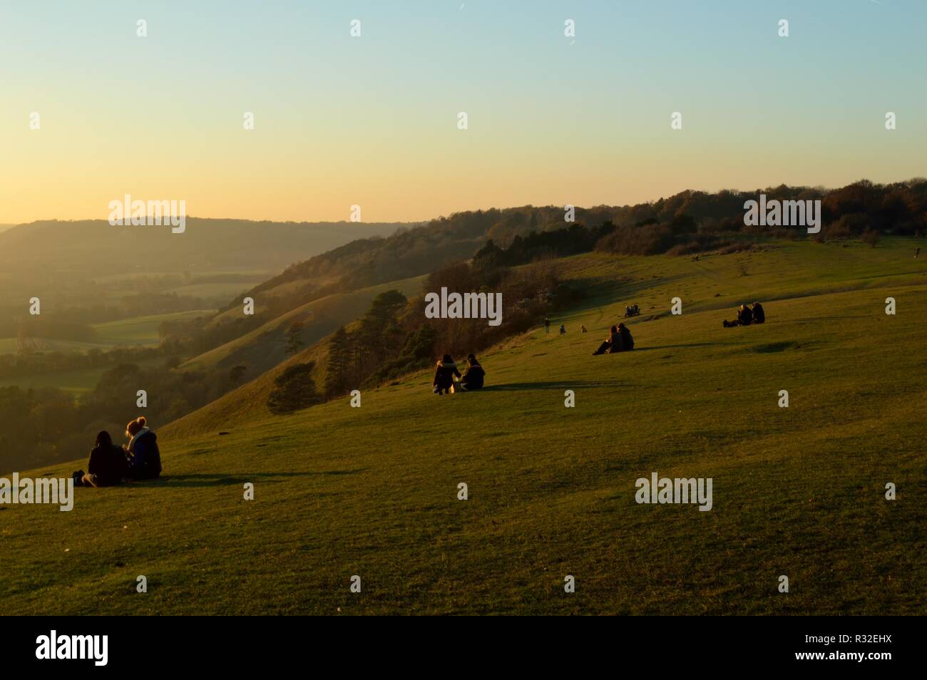 Reigate hill, sunset in autumn Stock Photo