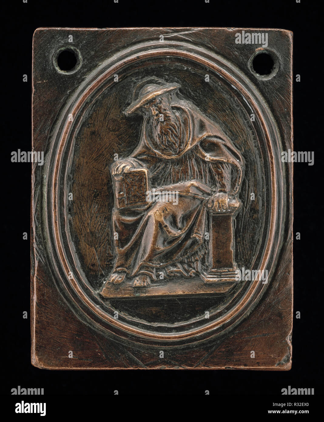 Saint Jerome. Dated: c. 1500. Dimensions: Overall: 6.5 x 5 cm (2 9/16 x 1 15/16 in.)  overall (inner dimensions of oval field): 4.8 x 3.6 cm (1 7/8 x 1 7/16 in.) gross weight: 150 gr. Medium: bronze//Medium brown patina. Museum: National Gallery of Art, Washington DC. Author: North Italian 16th Century. Stock Photo