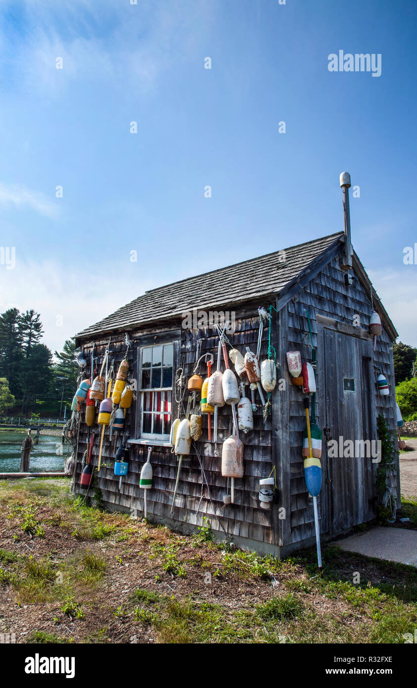 Vintage Buoy shack seaside in York, Maine, USA, vintage seaside tool