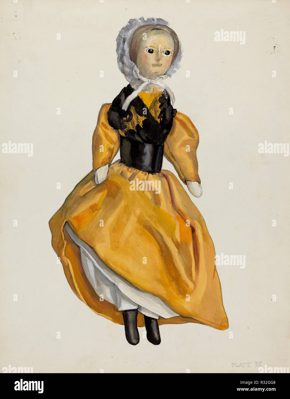 Wooden Jointed Doll. Dated: c. 1936. Dimensions: overall: 35.4 x 27.8 cm (13 15/16 x 10 15/16 in.)  Original IAD Object: 12' long. Medium: watercolor, graphite, gouache, and pen and ink on paper. Museum: National Gallery of Art, Washington DC. Author: Jane Iverson. Stock Photo