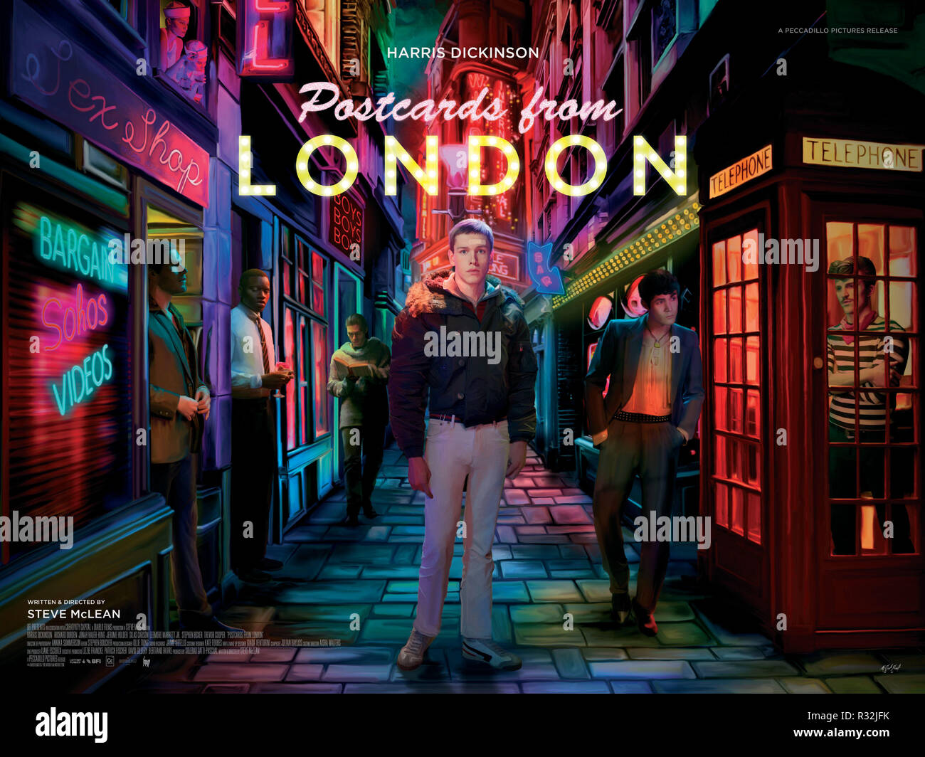 POSTCARDS FROM LONDON, British poster, Harris Dickinson (center), Jonah