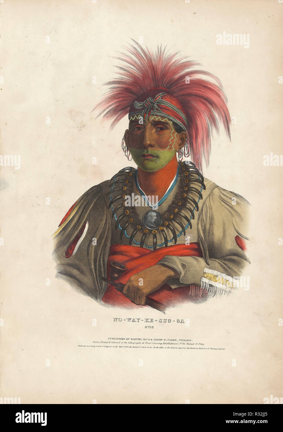 No-Way-Ke-Sug-Ga, Otoe. Dated: 1842. Dimensions: sheet: 46.99 × 33.97 cm (18 1/2 × 13 3/8 in.). Medium: lithograph in black with watercolor additions on wove paper. Museum: National Gallery of Art, Washington DC. Author: Charles Bird King. Stock Photo