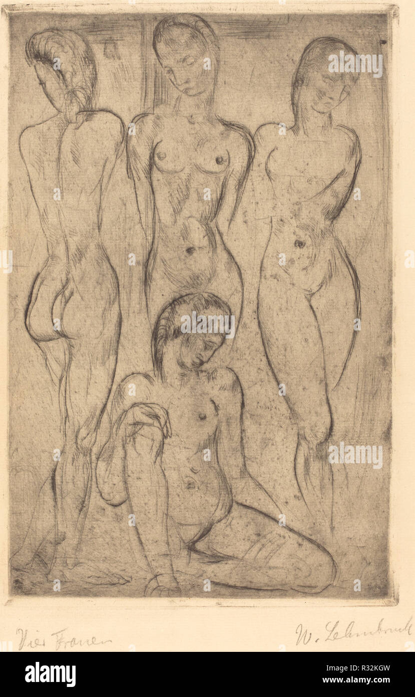 Four Women; Three Standing, One Sitting (VierFrauen; drei stehend, eine sitzend). Dated: 1913. Medium: drypoint. Museum: National Gallery of Art, Washington DC. Author: Wilhelm Lehmbruck. Stock Photo