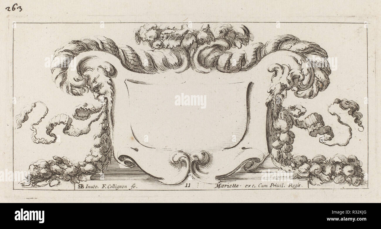 Cartouche. Dated: probably 1646. Medium: etching. Museum: National Gallery of Art, Washington DC. Author: François Collignon after Stefano Della Bella. Stock Photo