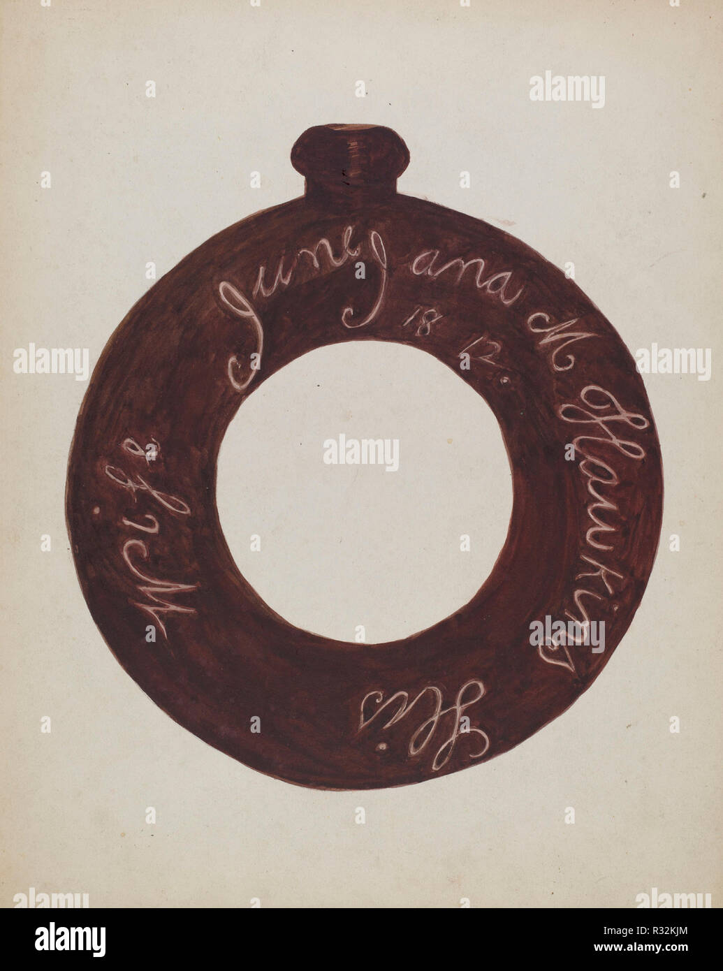 Pottery Bottle. Dated: c. 1936. Dimensions: overall: 28.1 x 22.6 cm (11 1/16 x 8 7/8 in.)  Original IAD Object: 7' Dia(outside circle)  3 1/2' Dia(inside circle)  2' Deep(approx). Medium: watercolor and graphite on paper. Museum: National Gallery of Art, Washington DC. Author: Willoughby Ions. Stock Photo