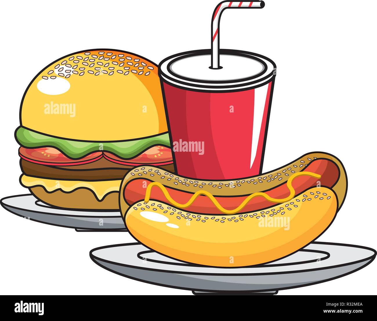 Hot dog hamburger and soda design, Fast food urban menu dinner lunch