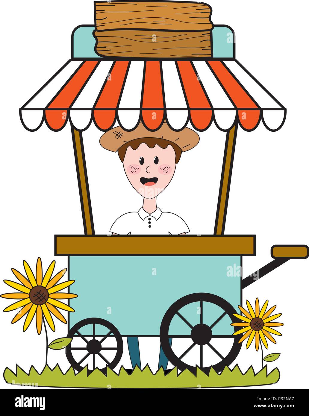 Food cart with cartoon man design, Fair snack carnival fun and festival
