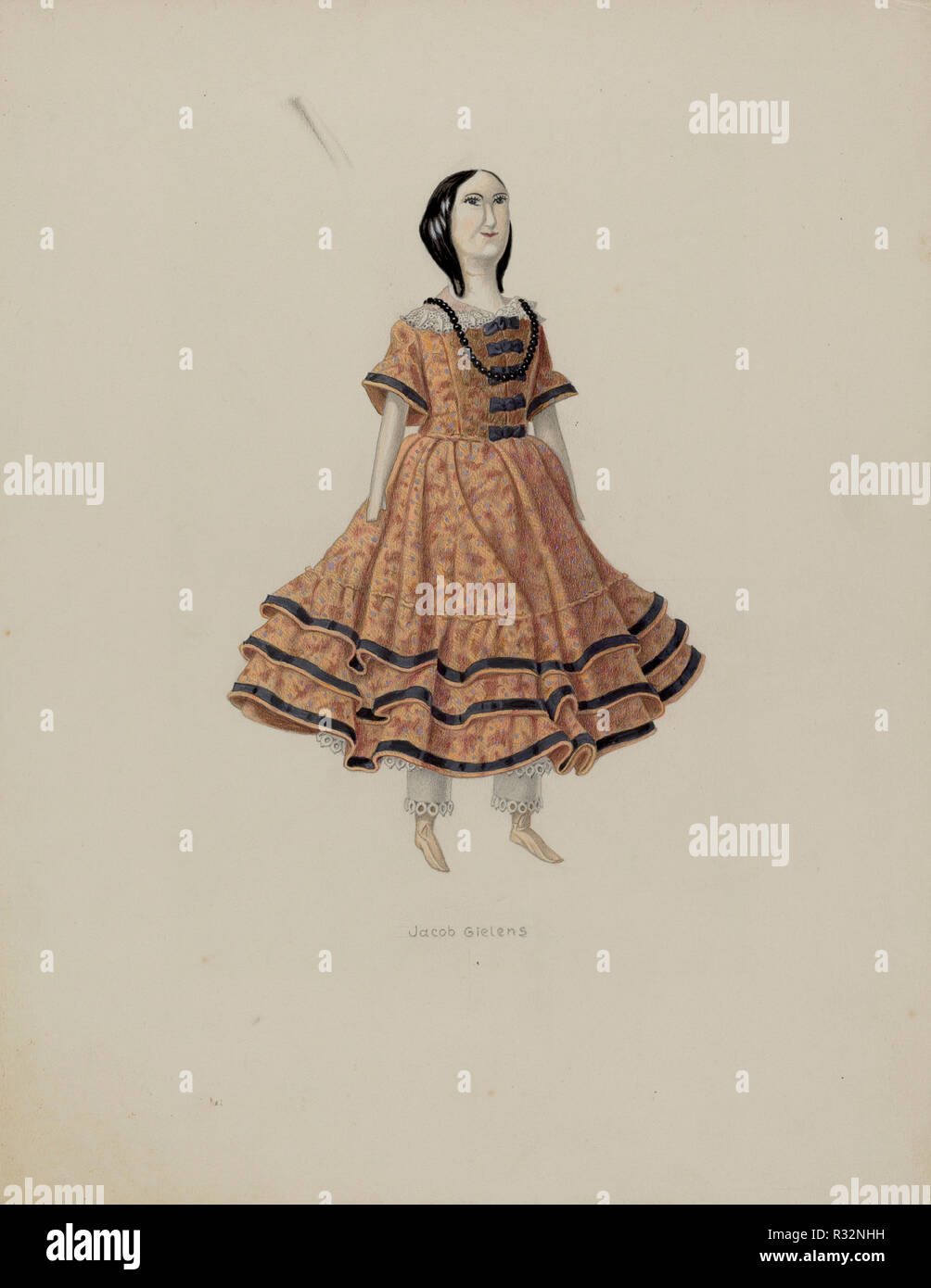 Doll. Dated: c. 1937. Dimensions: overall: 35.7 x 28 cm (14 1/16 x 11 in.)  Original IAD Object: 12' high. Medium: watercolor, graphite, and pen and ink on paperboard. Museum: National Gallery of Art, Washington DC. Author: Jacob Gielens. Stock Photo