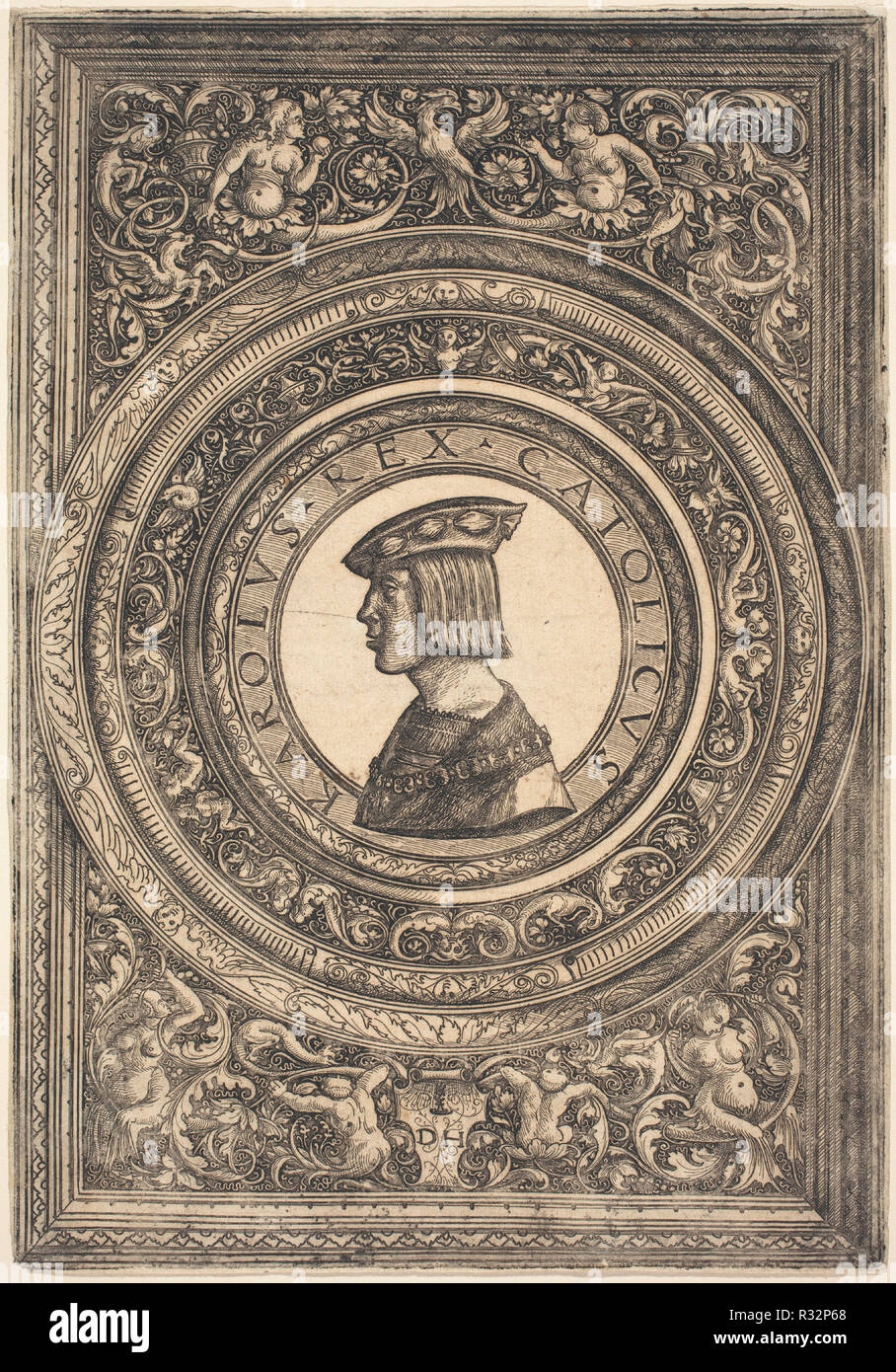 Emperor Charles V. Dated: c. 1519. Dimensions: sheet (trimmed within plate mark): 22.8 x 15.8 cm (9 x 6 1/4 in.). Medium: etching (iron), with open biting, plate bitten twice. Museum: National Gallery of Art, Washington DC. Author: DANIEL HOPFER. Stock Photo